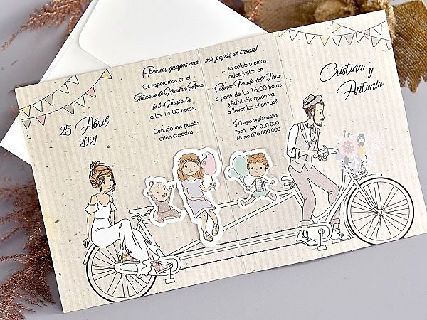 Invitación de boda familia bicicleta 39714 