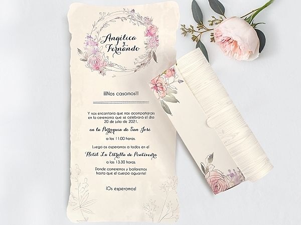 Invitación de boda pergamino flores 39712 - Invitaciones de boda baratas, Cardnovel 2022 - 2023, Novedades