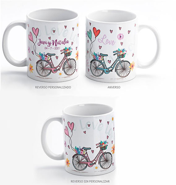 Taza desayuno bicicleta corazones - Detalles de boda baratos, Detalles de  boda para mujer, Tazas y jarras, Novedades